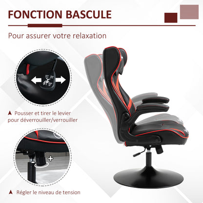 Gaming Chair Gaming Swivel Chair 360° Ergonomic Height Adjustable Flip-Up Armrests Headrest Cushion Included Faux Leather Upholstery 67 x 70 x 106-112 cm Red and Black