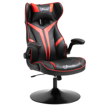 Gaming Chair Gaming Swivel Chair 360° Ergonomic Height Adjustable Flip-Up Armrests Headrest Cushion Included Faux Leather Upholstery 67 x 70 x 106-112 cm Red and Black
