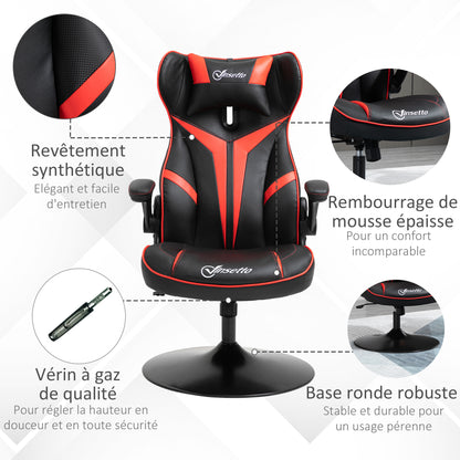 Gaming Chair Gaming Swivel Chair 360° Ergonomic Height Adjustable Flip-Up Armrests Headrest Cushion Included Faux Leather Upholstery 67 x 70 x 106-112 cm Red and Black