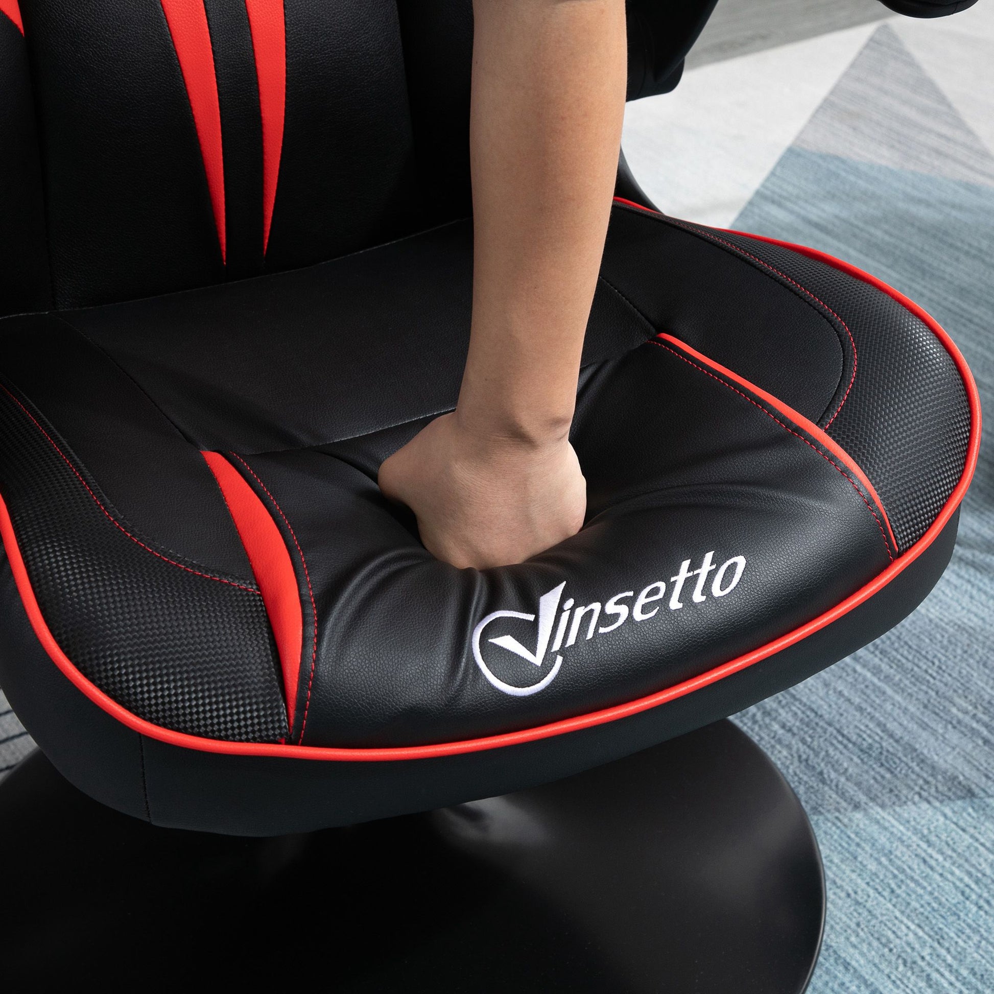 Gaming Chair Gaming Swivel Chair 360° Ergonomic Height Adjustable Flip-Up Armrests Headrest Cushion Included Faux Leather Upholstery 67 x 70 x 106-112 cm Red and Black