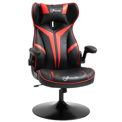 Gaming Chair Gaming Swivel Chair 360° Ergonomic Height Adjustable Flip-Up Armrests Headrest Cushion Included Faux Leather Upholstery 67 x 70 x 106-112 cm Red and Black