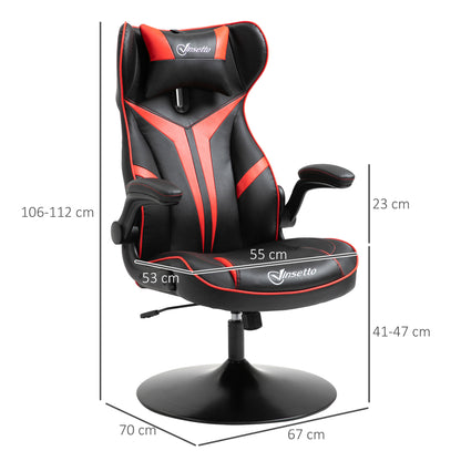Gaming Chair Gaming Swivel Chair 360° Ergonomic Height Adjustable Flip-Up Armrests Headrest Cushion Included Faux Leather Upholstery 67 x 70 x 106-112 cm Red and Black