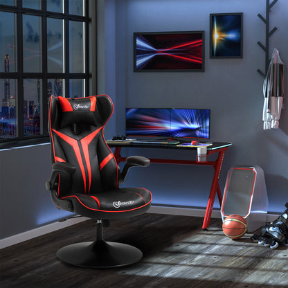 Gaming Chair Gaming Swivel Chair 360° Ergonomic Height Adjustable Flip-Up Armrests Headrest Cushion Included Faux Leather Upholstery 67 x 70 x 106-112 cm Red and Black
