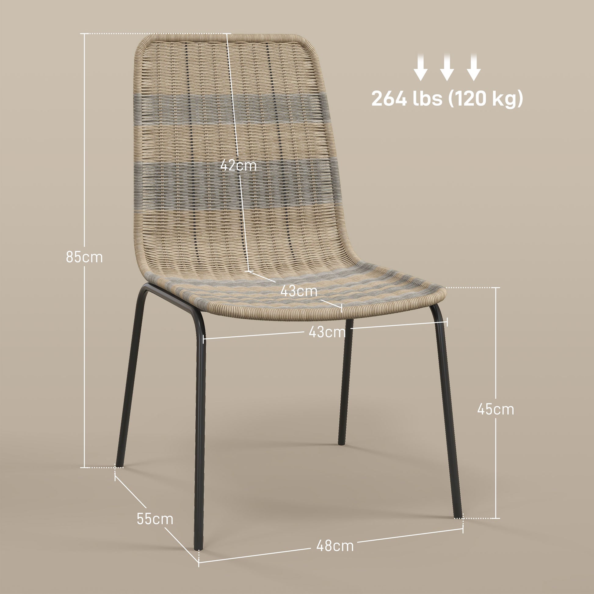 Set of 2 Elegant Dining Chairs with Steel Frame in Rattan Design, for Dining Room, Living Room, Kitchen