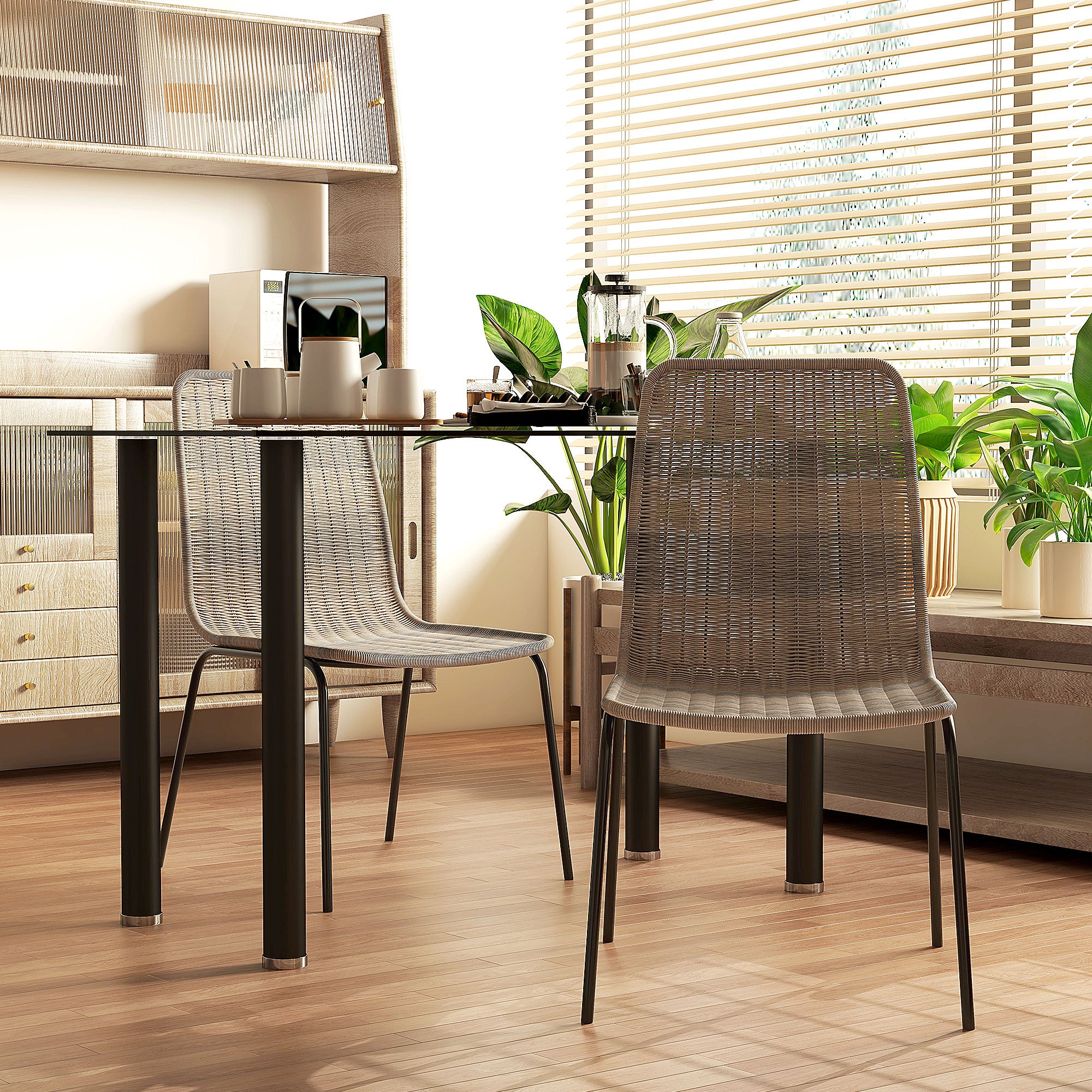Set of 2 Elegant Dining Chairs with Steel Frame in Rattan Design, for Dining Room, Living Room, Kitchen