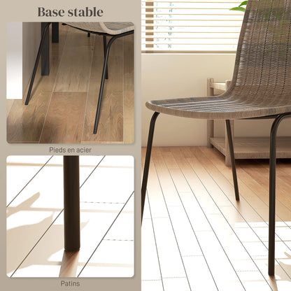 Set of 2 Elegant Dining Chairs with Steel Frame in Rattan Design, for Dining Room, Living Room, Kitchen