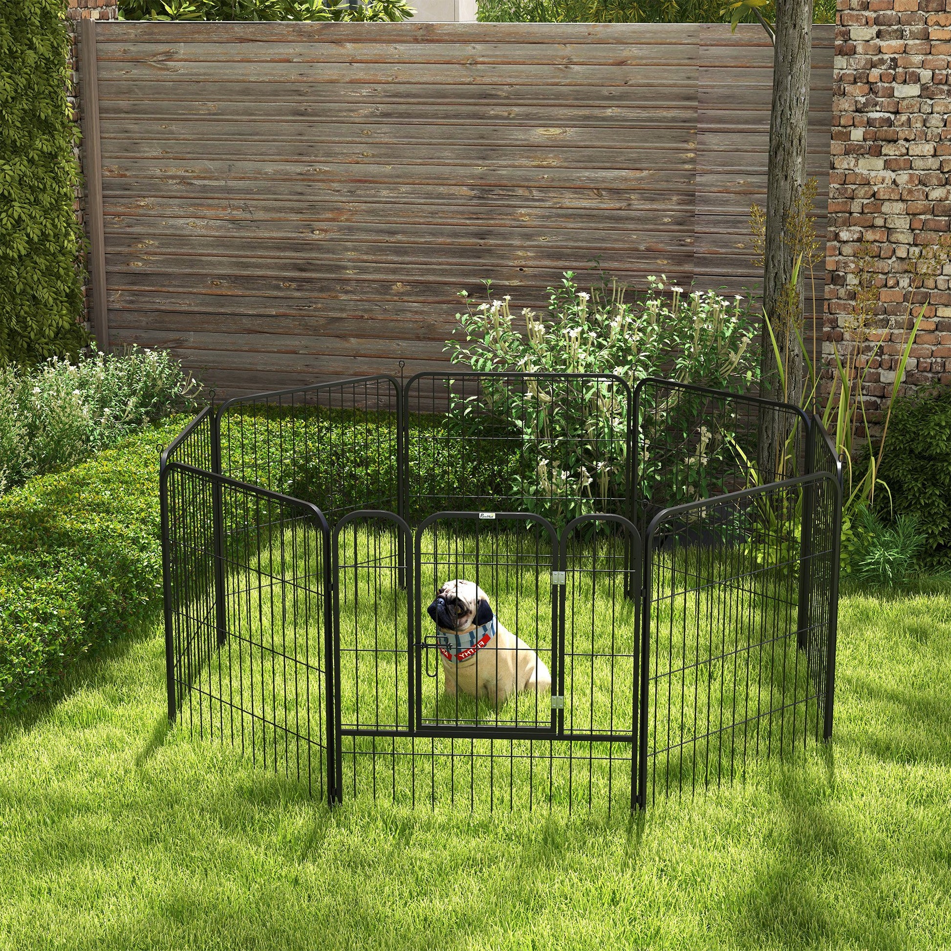 Puppy Playpen Enclosure Play Yard Pet Pen Playpen Dog Run customizable shape with door Metal 80 x 80 cm Black