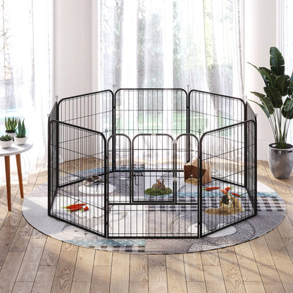 Puppy Playpen Enclosure Play Yard Pet Pen Playpen Dog Run customizable shape with door Metal 80 x 80 cm Black
