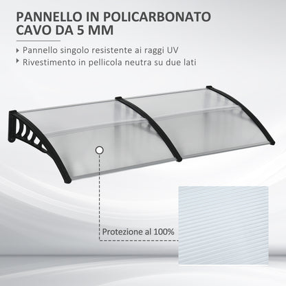 Outdoor Canopy Awning 200x96cm, Polycarbonate and Aluminum Awning for Balconies, Windows, and Doors, Clear