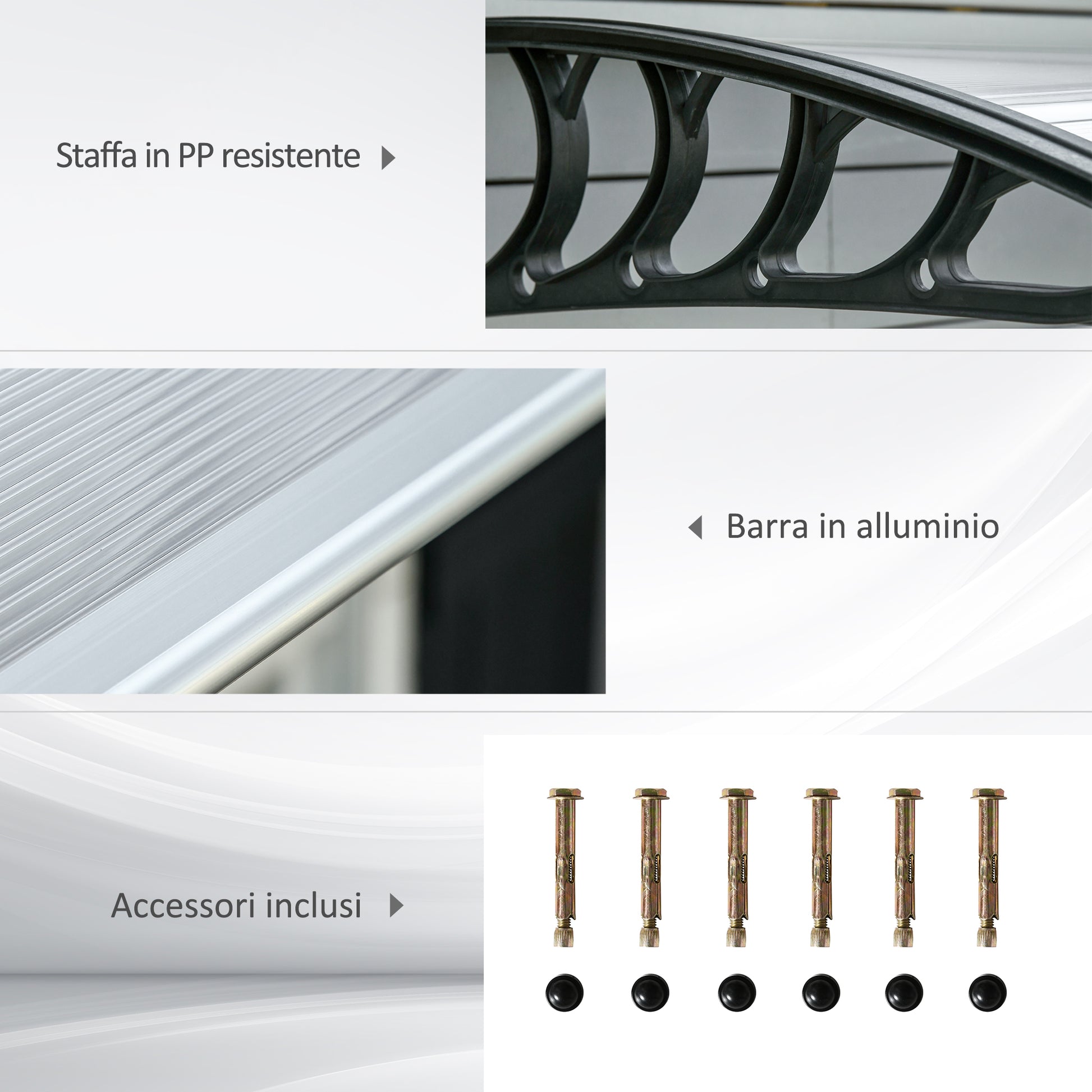 Outdoor Canopy Awning 200x96cm, Polycarbonate and Aluminum Awning for Balconies, Windows, and Doors, Clear
