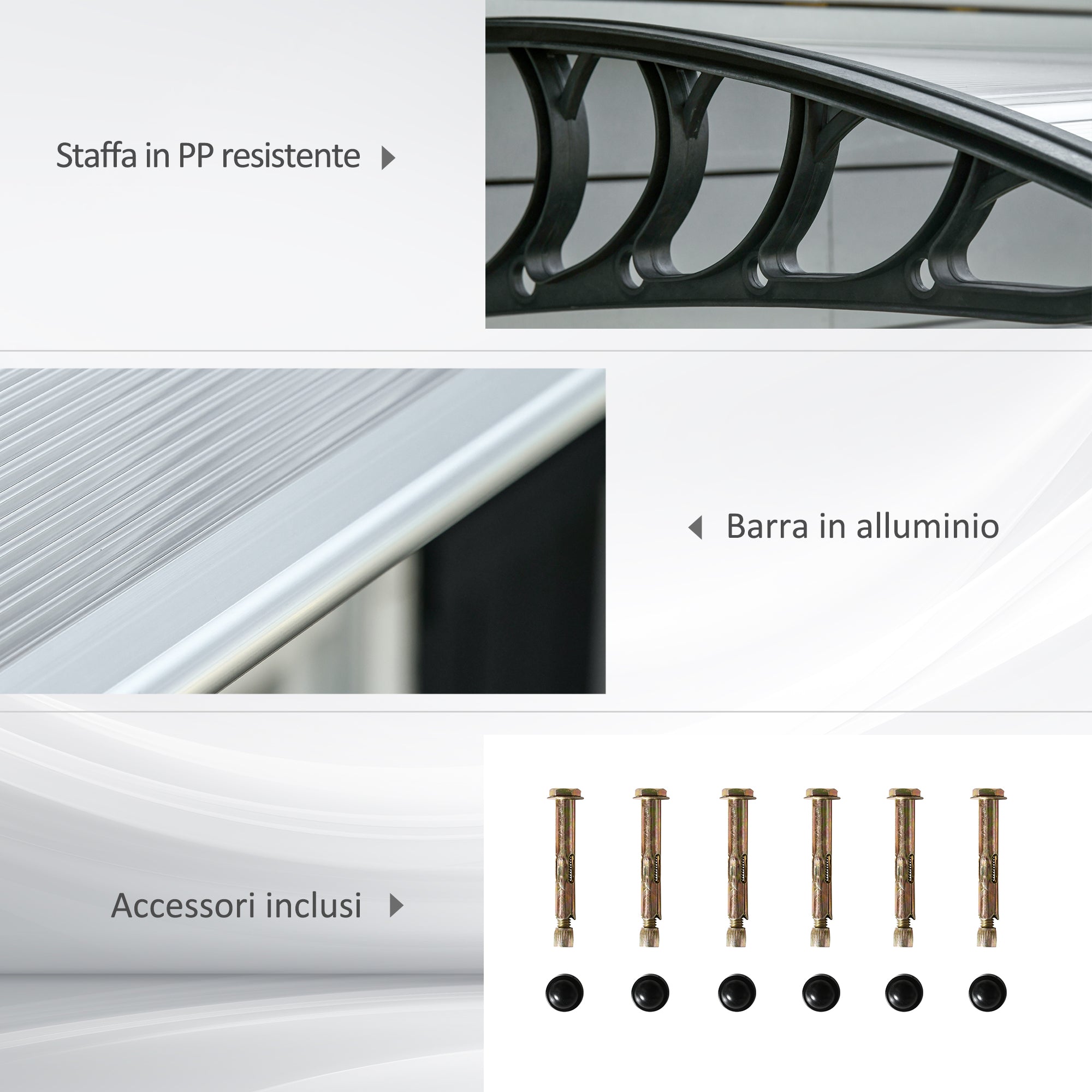Outdoor Canopy Awning 200x96cm, Polycarbonate and Aluminum Awning for Balconies, Windows, and Doors, Clear