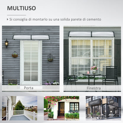 Outdoor Canopy Awning 200x96cm, Polycarbonate and Aluminum Awning for Balconies, Windows, and Doors, Clear