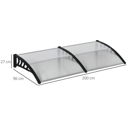 Outdoor Canopy Awning 200x96cm, Polycarbonate and Aluminum Awning for Balconies, Windows, and Doors, Clear