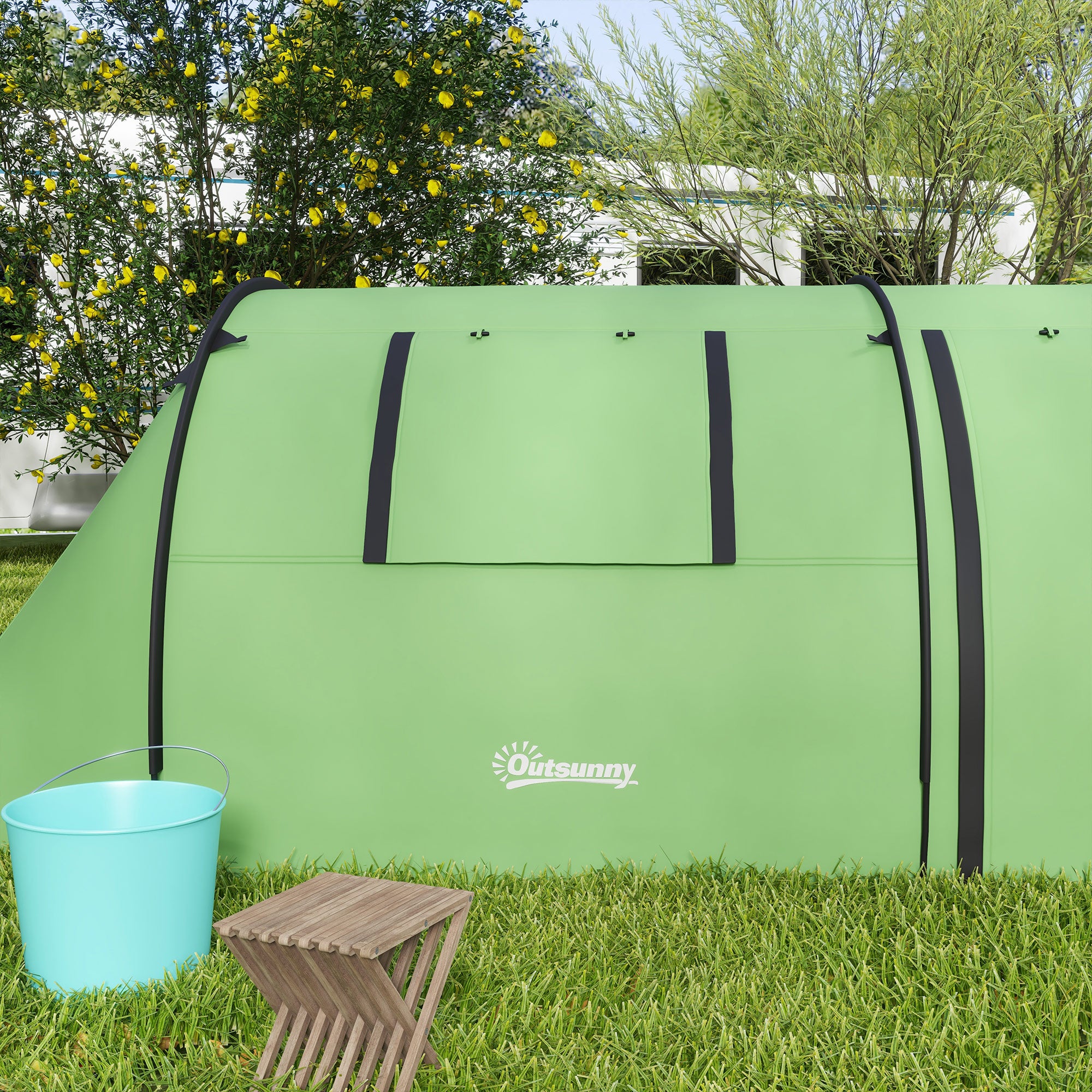 3–4 Person Waterproof Family Tent with Separate Bedroom & Living Area, 3000 mm Hydrostatic Head, Dark Green