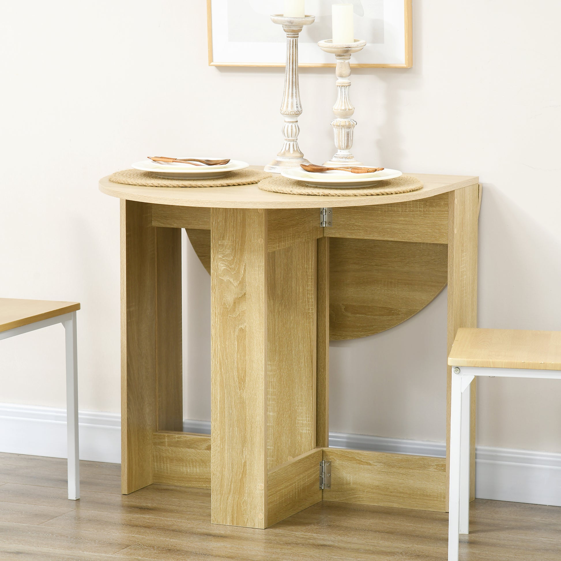 Folding Dining Table Kitchen Table with 2 Folding Wings Foldable Table for 2-4 Persons 104x76x73.7 cm Oak