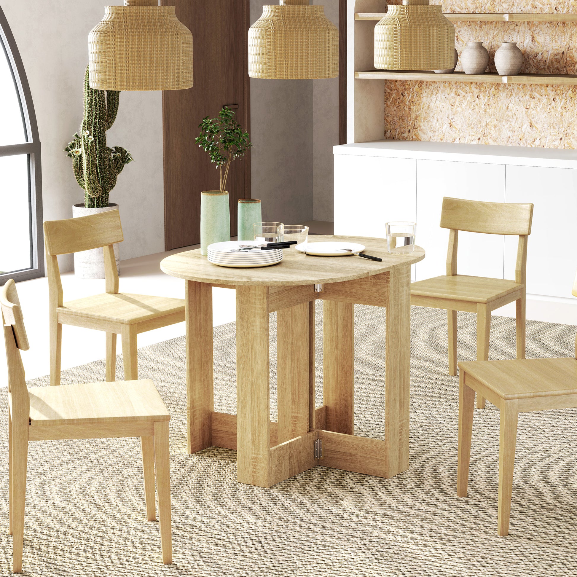 Folding Dining Table Kitchen Table with 2 Folding Wings Foldable Table for 2-4 Persons 104x76x73.7 cm Oak