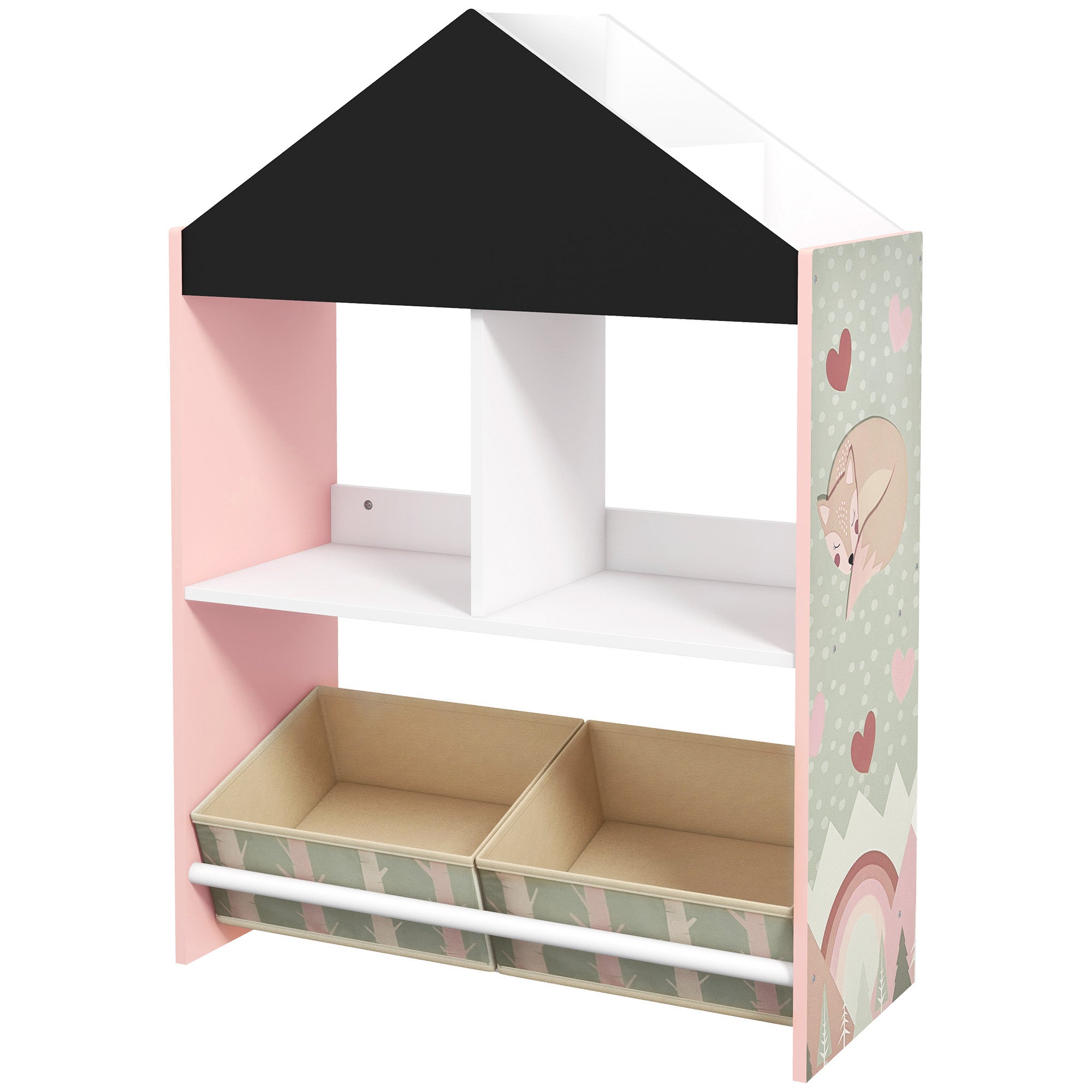ZONEKIZ Toy Storage Shelf for Kids with Chalkboard, Children's Room Furniture with Removable Drawers and Shelves, Living Room and Nursery Decor, Pink