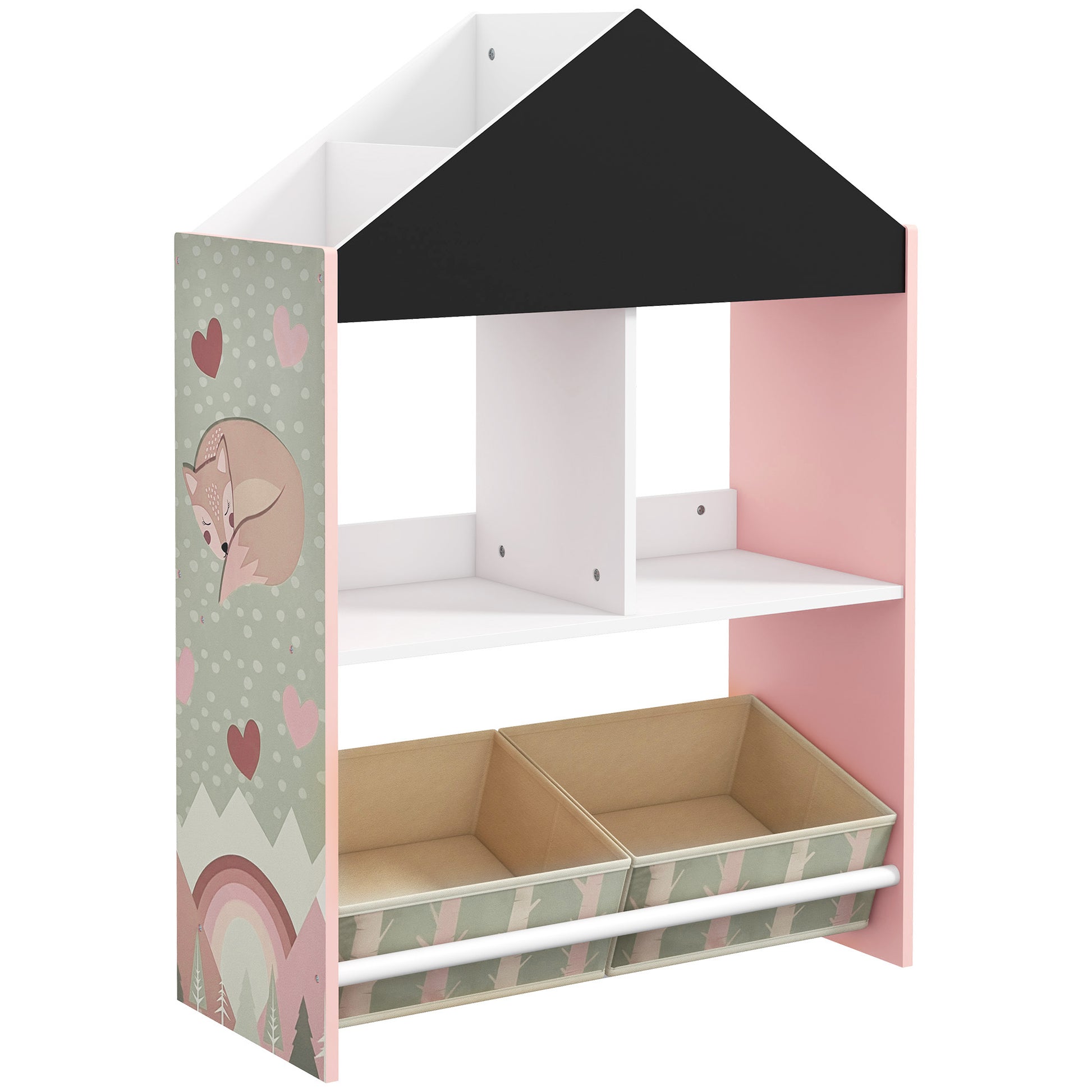 ZONEKIZ Toy Storage Shelf for Kids with Chalkboard, Children's Room Furniture with Removable Drawers and Shelves, Living Room and Nursery Decor, Pink