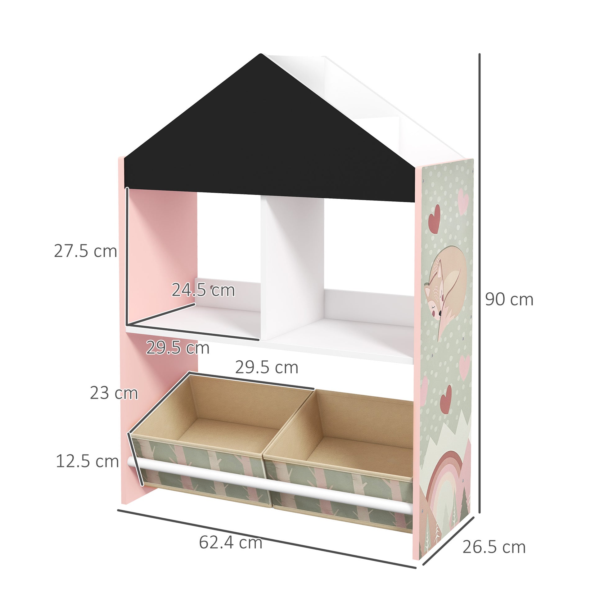 ZONEKIZ Toy Storage Shelf for Kids with Chalkboard, Children's Room Furniture with Removable Drawers and Shelves, Living Room and Nursery Decor, Pink