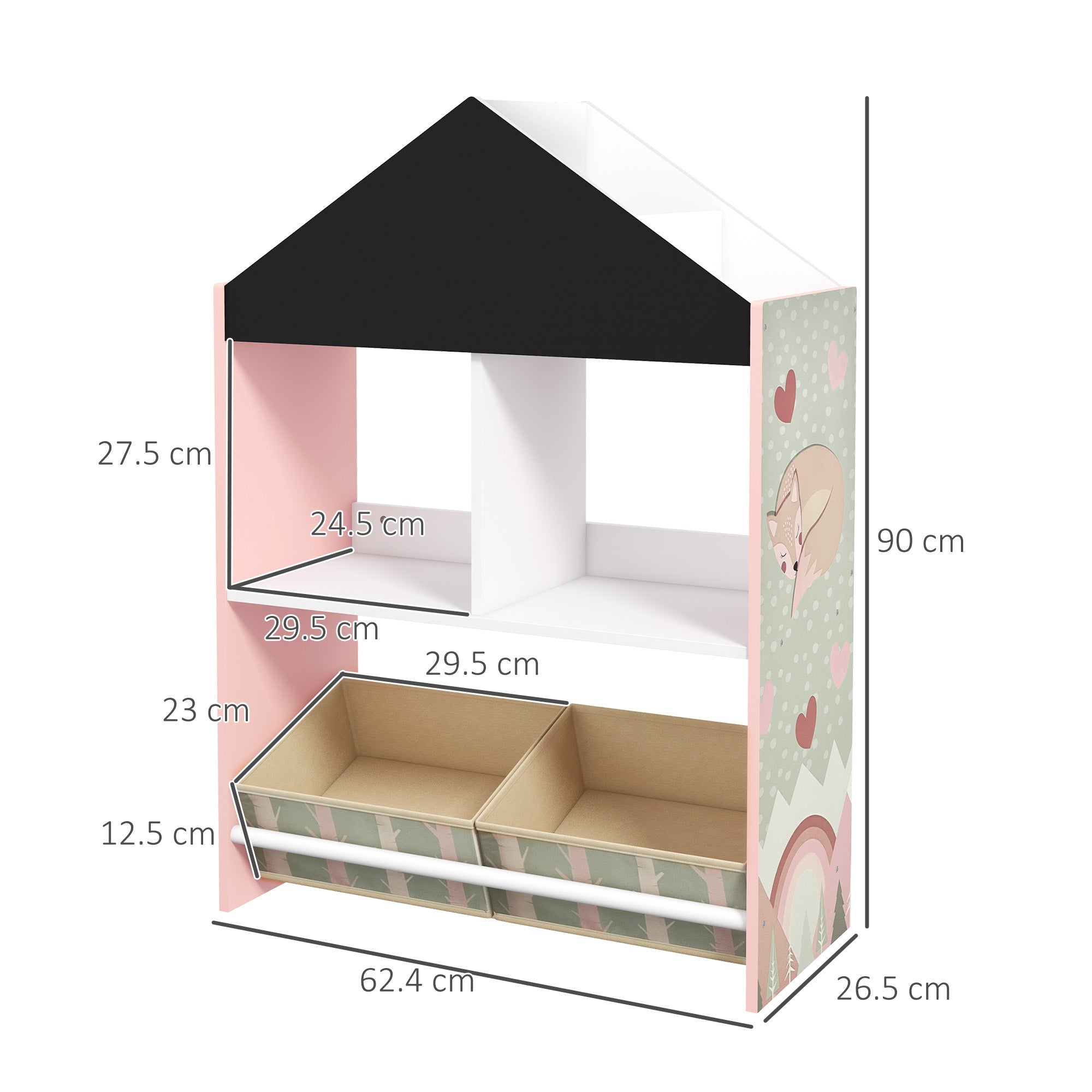 ZONEKIZ Toy Storage Shelf for Kids with Chalkboard, Children's Room Furniture with Removable Drawers and Shelves, Living Room and Nursery Decor, Pink
