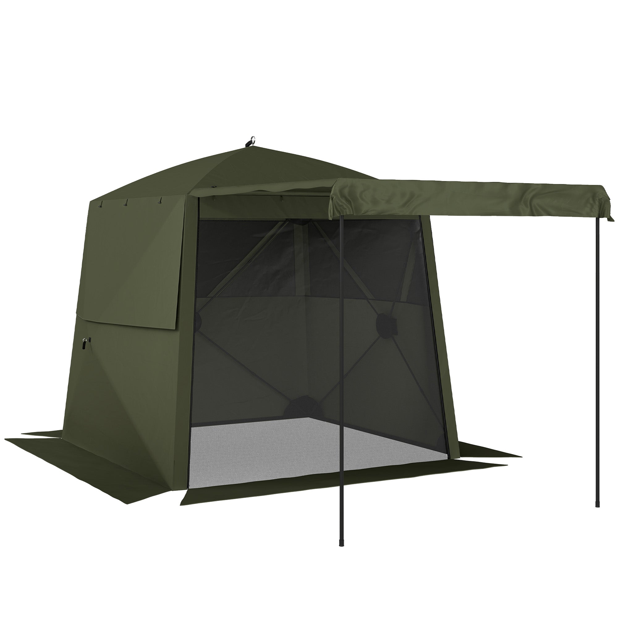 2 x 2 m (6.6 x 6.6 ft) Waterproof, Stable All-Season Pop-Up Gazebo — 4 Side Panels, Mesh Windows, Extendable Front Awning, UPF 30+, Foldable Party & Garden Tent — Green