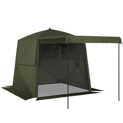 2 x 2 m (6.6 x 6.6 ft) Waterproof, Stable All-Season Pop-Up Gazebo — 4 Side Panels, Mesh Windows, Extendable Front Awning, UPF 30+, Foldable Party & Garden Tent — Green