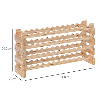 Fir Wood Wine Rack, Wine Cellar with 4 Shelves for 48 Bottles and Max Weight 60 kg, 114x28x56.5 cm, Natural Wood