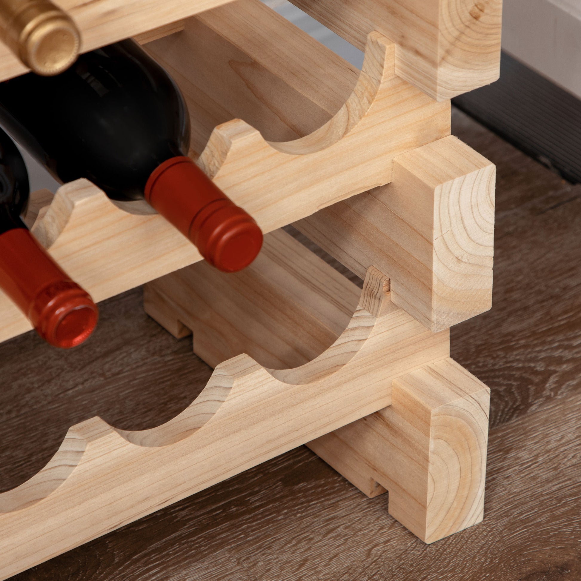 Fir Wood Wine Rack, Wine Cellar with 4 Shelves for 48 Bottles and Max Weight 60 kg, 114x28x56.5 cm, Natural Wood