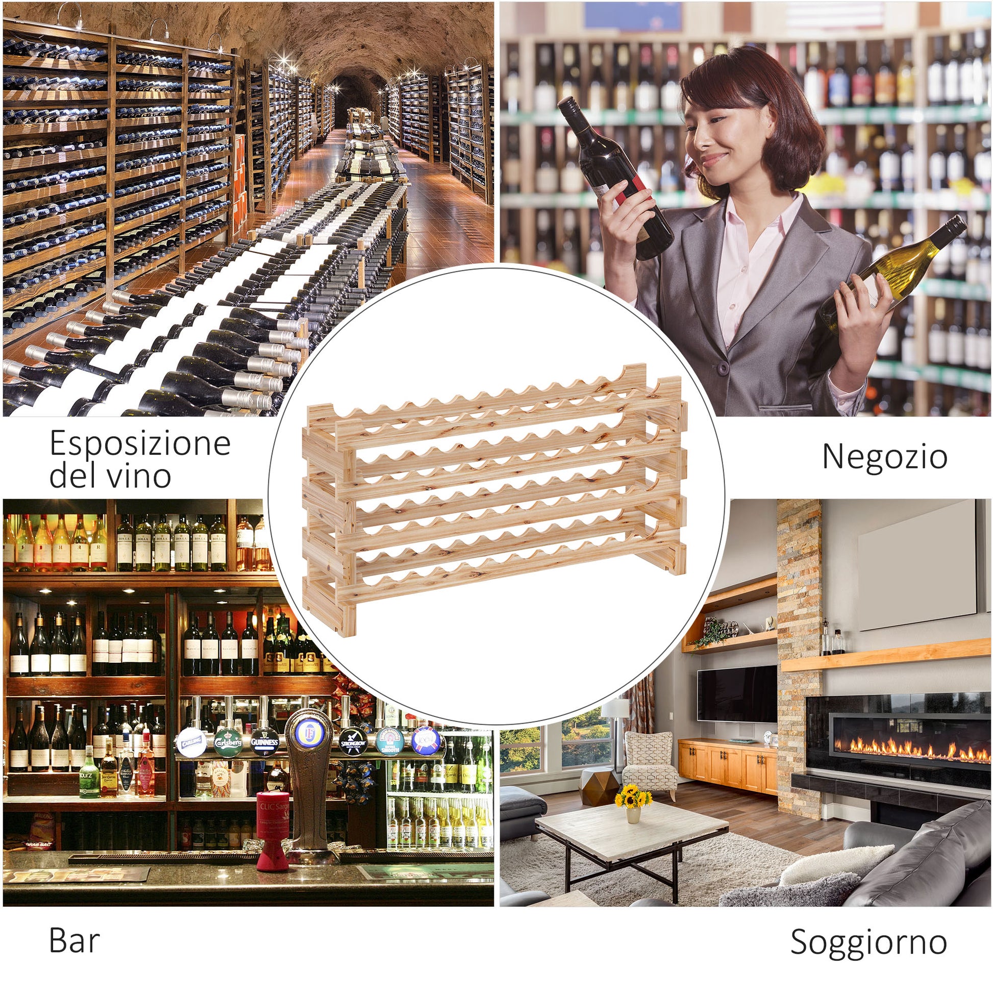 Fir Wood Wine Rack, Wine Cellar with 4 Shelves for 48 Bottles and Max Weight 60 kg, 114x28x56.5 cm, Natural Wood