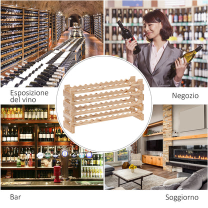 Fir Wood Wine Rack, Wine Cellar with 4 Shelves for 48 Bottles and Max Weight 60 kg, 114x28x56.5 cm, Natural Wood