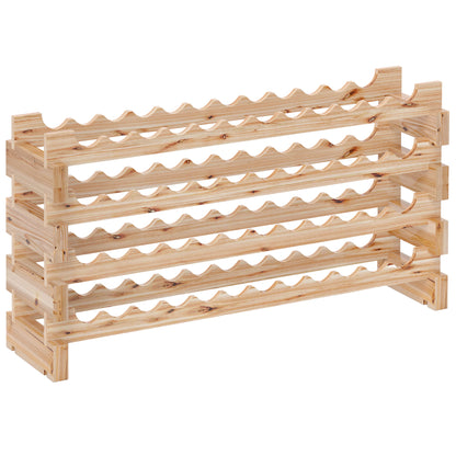 Fir Wood Wine Rack, Wine Cellar with 4 Shelves for 48 Bottles and Max Weight 60 kg, 114x28x56.5 cm, Natural Wood