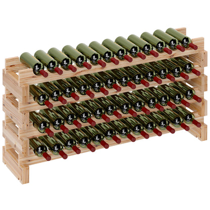 Fir Wood Wine Rack, Wine Cellar with 4 Shelves for 48 Bottles and Max Weight 60 kg, 114x28x56.5 cm, Natural Wood