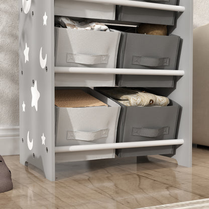 Kids' Bookshelf for Children 3+ Toy Shelf with 6 Removable Non-Woven Fabric Boxes Toy Organizer for Bedroom Nursery 43x30x60 cm Gray