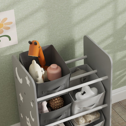 Kids' Bookshelf for Children 3+ Toy Shelf with 6 Removable Non-Woven Fabric Boxes Toy Organizer for Bedroom Nursery 43x30x60 cm Gray