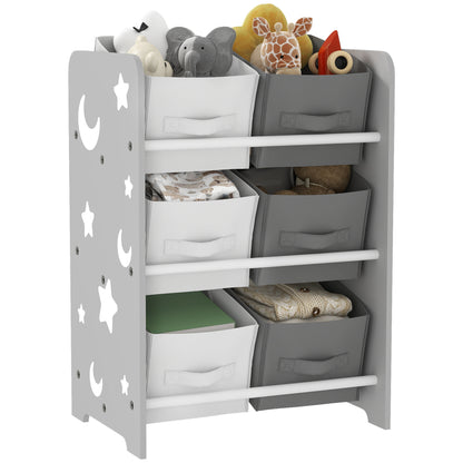 Kids' Bookshelf for Children 3+ Toy Shelf with 6 Removable Non-Woven Fabric Boxes Toy Organizer for Bedroom Nursery 43x30x60 cm Gray