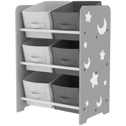 Kids' Bookshelf for Children 3+ Toy Shelf with 6 Removable Non-Woven Fabric Boxes Toy Organizer for Bedroom Nursery 43x30x60 cm Gray