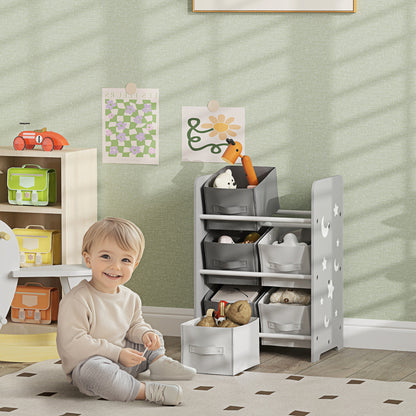 Kids' Bookshelf for Children 3+ Toy Shelf with 6 Removable Non-Woven Fabric Boxes Toy Organizer for Bedroom Nursery 43x30x60 cm Gray