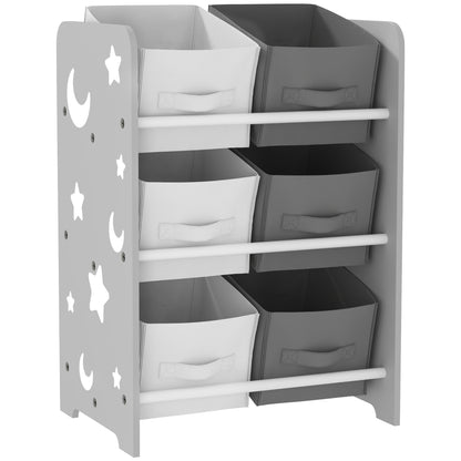 Kids' Bookshelf for Children 3+ Toy Shelf with 6 Removable Non-Woven Fabric Boxes Toy Organizer for Bedroom Nursery 43x30x60 cm Gray