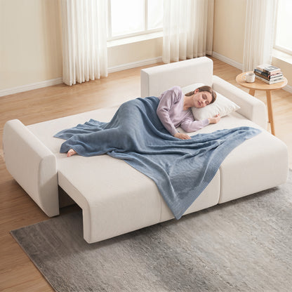 L-Shaped 3-Seater Sofa Bed with Reversible Chaise, Faux Suede, Storage, Cream