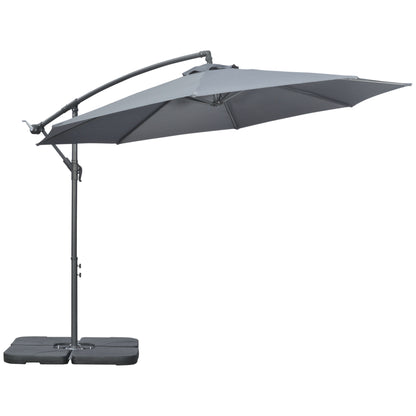 Cantilever Umbrella, Ø2.92m Patio Umbrella with Hand Crank, Weights, Umbrella Cover, Cross Base, Market Umbrella for Balcony, Steel, Oxford Dark Grey