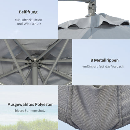 Cantilever Umbrella, Ø2.92m Patio Umbrella with Hand Crank, Weights, Umbrella Cover, Cross Base, Market Umbrella for Balcony, Steel, Oxford Dark Grey