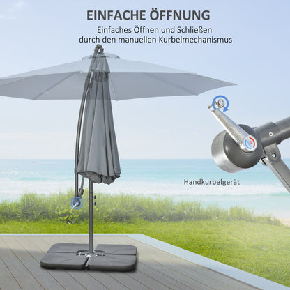 Cantilever Umbrella, Ø2.92m Patio Umbrella with Hand Crank, Weights, Umbrella Cover, Cross Base, Market Umbrella for Balcony, Steel, Oxford Dark Grey