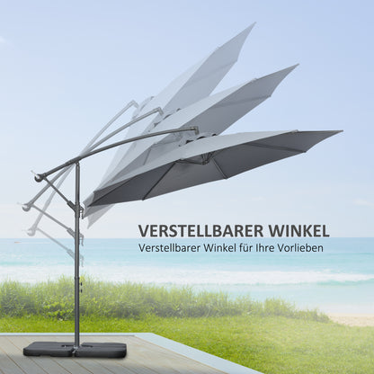 Cantilever Umbrella, Ø2.92m Patio Umbrella with Hand Crank, Weights, Umbrella Cover, Cross Base, Market Umbrella for Balcony, Steel, Oxford Dark Grey