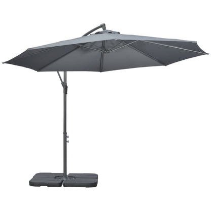 Cantilever Umbrella, Ø2.92m Patio Umbrella with Hand Crank, Weights, Umbrella Cover, Cross Base, Market Umbrella for Balcony, Steel, Oxford Dark Grey