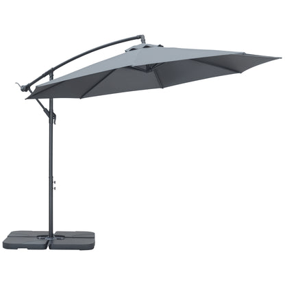 Cantilever Umbrella, Ø2.92m Patio Umbrella with Hand Crank, Weights, Umbrella Cover, Cross Base, Market Umbrella for Balcony, Steel, Oxford Dark Grey