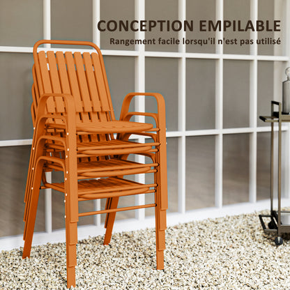 Set of 4 Outdoor Stackable Garden Chairs with High Back and Armrests, Steel Frame for Garden, Pool, Terrace, Orange