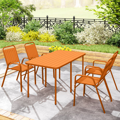 Set of 4 Outdoor Stackable Garden Chairs with High Back and Armrests, Steel Frame for Garden, Pool, Terrace, Orange