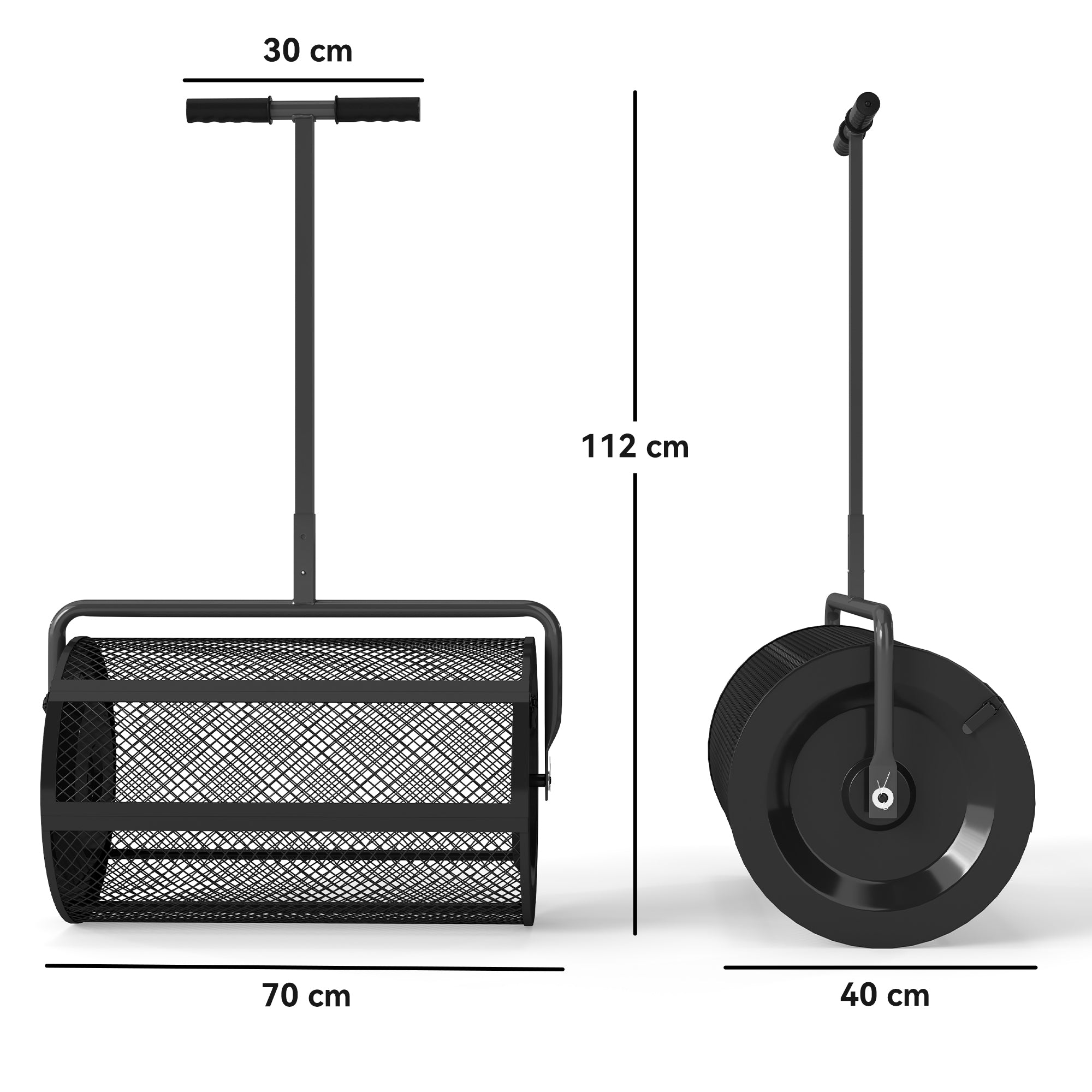 Compost Spreader 75L 61x40cm Fertilizer Spreader Lawn Garden Garden Spreader with T-Handle Mesh Basket Metal Seed Spreader Peat Moss Spreader Lawn Spreader Lawn Care for Compost, Manure Fertilizer Seed Black