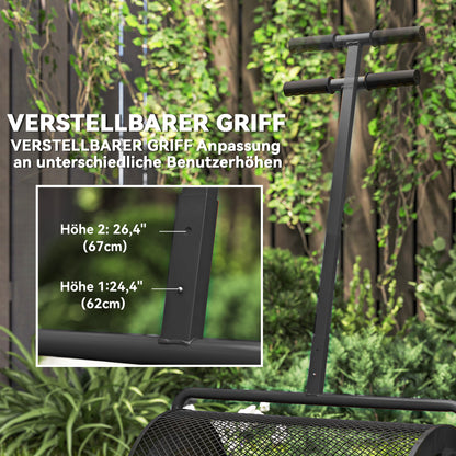 Compost Spreader 75L 61x40cm Fertilizer Spreader Lawn Garden Garden Spreader with T-Handle Mesh Basket Metal Seed Spreader Peat Moss Spreader Lawn Spreader Lawn Care for Compost, Manure Fertilizer Seed Black