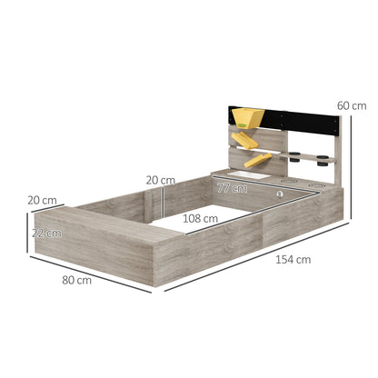 Sandbox with Kitchen Elements, Wooden Sandpit, 154 x 80 x 60 cm Sandbox Bottomless Design for 3-7 Year Olds Children, Garden, Gray